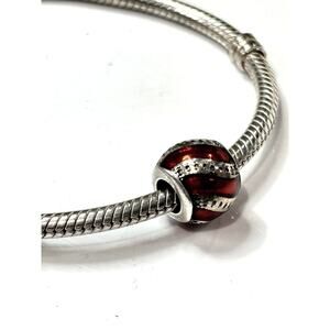 EUROPEAN BEADS Women's Silver Tone & Red Enamel Pave Christmas Bead